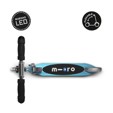 Monopatín Micro Sprite Plegable LED Ajustable con 2 Ruedas CELESTE