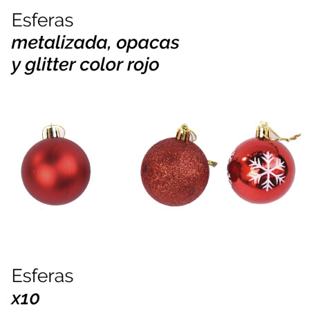 Esferas Metalizadas, Opacas Y Con Glitter Color Rojo X10 - 6 Unica
