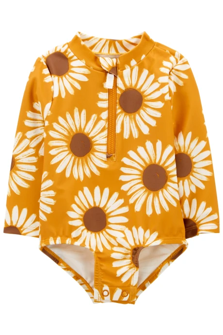 Malla de baño una pieza manga larga con protección UPF 50+ diseño girasoles Malla de baño una pieza manga larga con protección UPF 50+ diseño girasoles