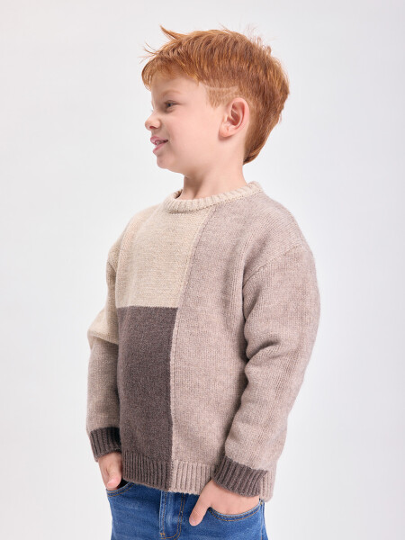 Buzo punto color block Gris