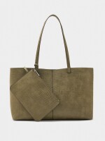 Bolso Shopper Grabado Animal Con Bolsa caqui