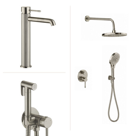 Juego Grifería Brushed Nickel Con Ducha Higiénica GRIS-BRUSHED NICKEL