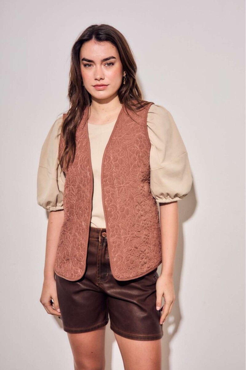 Chaleco Bordados Reversible Gamuza - Mocha 