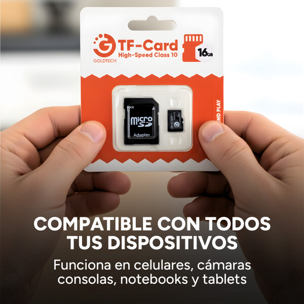 Tarjeta Memoria Micro SD 16GB Goldtech Clase 10 + Adaptador Color Negro
