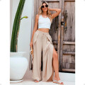 PantalÃ³n Palazzo Elastizado Liso con Abertura MarrÃ³n Claro