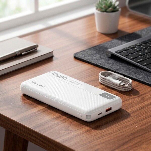 Cargador Portátil Usams Power Bank 10000 Mah Usb + Usb C 2A Blanco