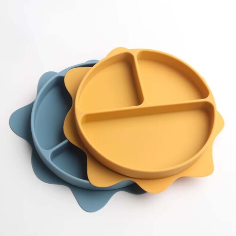 Set Comida Bebé Plato Sol con Divisiones + Cuchara y Tenedor Gris