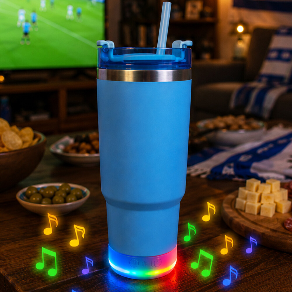 Vaso Termico de 600ml Con Parlante Celeste