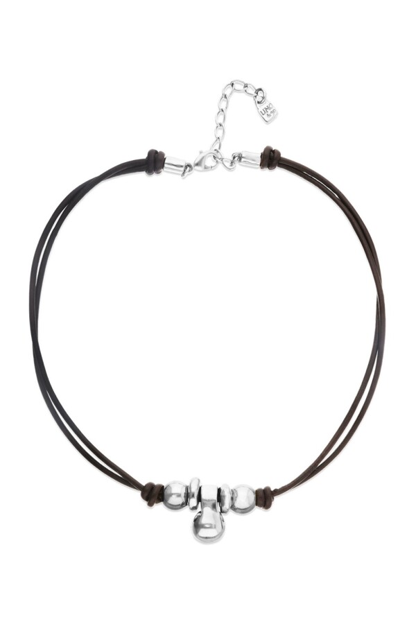COLLAR DE CUERO CON TRES BOLAS DE ALEACIÓN DE METALES BAÑADAS EN PLATA DE LEY Colgante