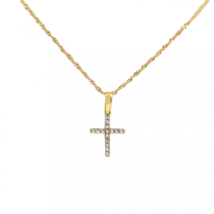 Cadena y Cruz en Oro 18 Kilates con Zirconias Cadena y Cruz en Oro 18 Kilates con Zirconias