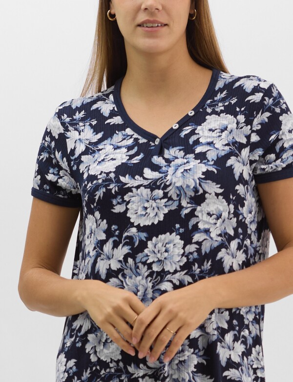 Camisón Con Textura Acanalada AZUL/MULTI