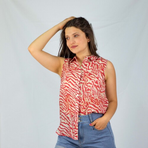 Camisa Sin Mangas Leaves Flower Red