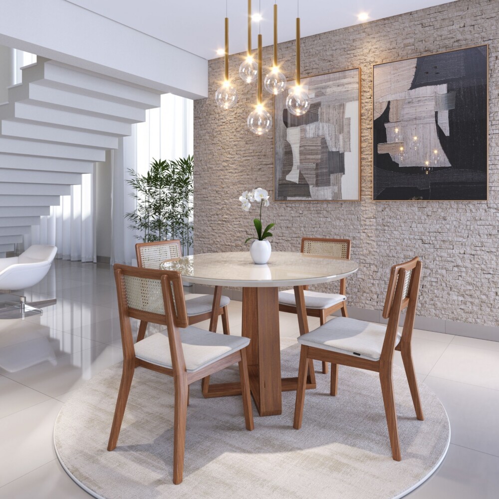 Mesa de Comedor 1.2 Redonda Linea Manhattan - Blanco/Natural Mesa de Comedor 1.2 Redonda Linea Manhattan - Blanco/Natural