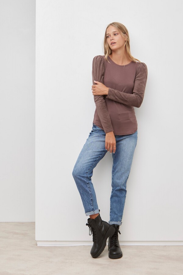 Remera Manga Suede MARRON