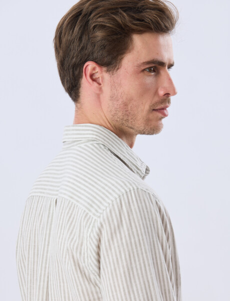 CAMISA RAYADA DE LINO Verde