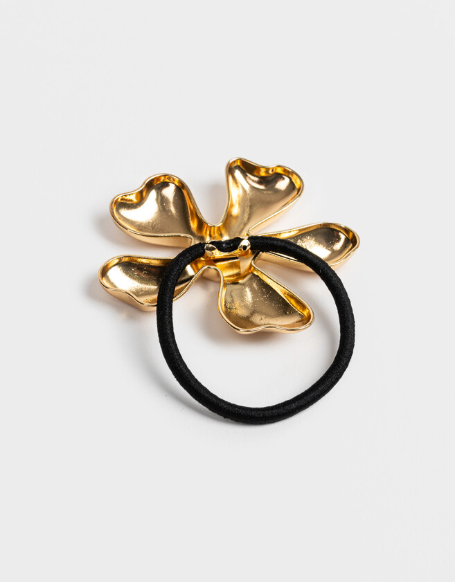 Gomitas Elásticas Cuff Gomita Elástica Flor Metálica - Dorado