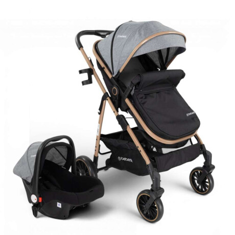 Coche Travel System Jumbo con Baby Silla Ruedas Todo Terreno Gris