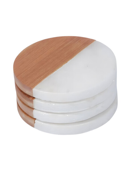 SET 4 POSAVASOS BAMBU/MARMOL D10CM NATURAL/BLANCO SET 4 POSAVASOS BAMBU/MARMOL D10CM NATURAL/BLANCO
