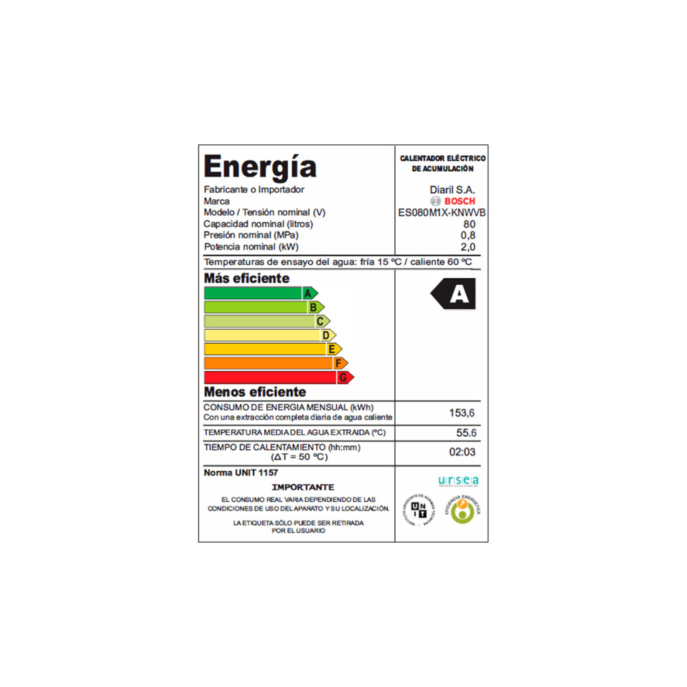 Termotanque eléctrico Bosch ES080M1X-KNWVB 80 L Termotanque eléctrico Bosch ES080M1X-KNWVB 80 L