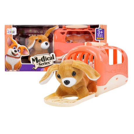 Perro de peluche con transportadora y accesorios Perro de peluche con transportadora y accesorios