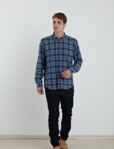 012442 CAMISA HARRINGTON LABEL Azul Osc/verde Jade