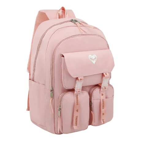 Mochila Trendy Urbana Dama Liviana Con Bolsillos Rosa