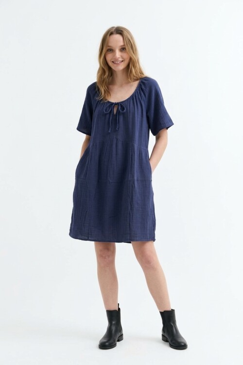 Vestido fluido de gasa AZUL MARINO