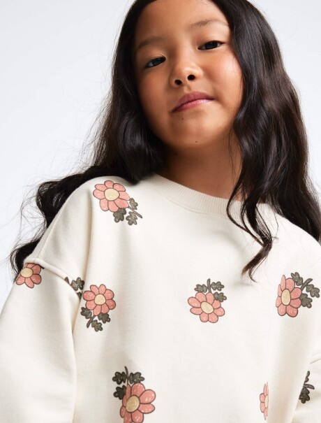 SUDADERA EXTRAGRANDE DE FELPA ESTAMPADA BLANCO