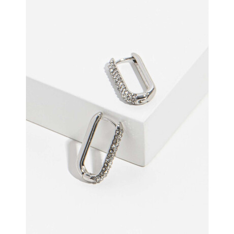 Aros Argollas Eslabón Strass Plateado Rodio