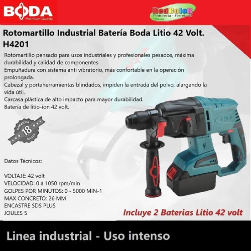BODA ROTOMARTILLO LI-ION INDUSTRIAL 42V 0/1050RPM 26MM Boda Rotomartillo Li-ion Industrial 42v 0/1050rpm 26mm