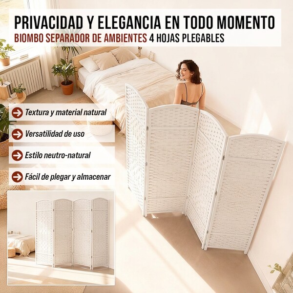 Biombo Divisor Separador Ambientes 4 Paneles Rattan 180m Rattan Imback Color Blanco Biombo Divisor Separador Ambientes 4 Paneles Rattan 180m Rattan Imback Color Blanco