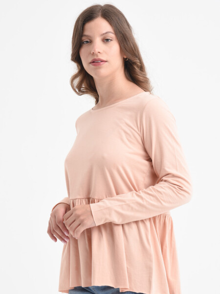 Camiseta manga larga peplum Beige