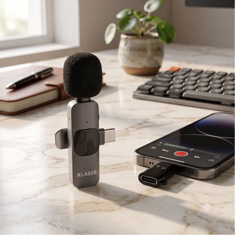 Micrófono Solapero Corbatero Inalámbrico Klasse | USB-C + Lightning Micrófono Solapero Corbatero Inalámbrico Klasse | USB-C + Lightning