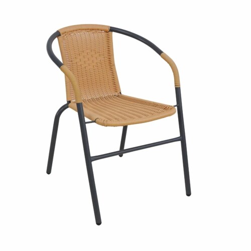 Silla exterior de metal y ratán con apoyabrazos Beige