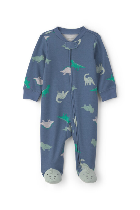 Pijama una pieza de algodón, con pie, azul marino, diseño dinos Sin color
