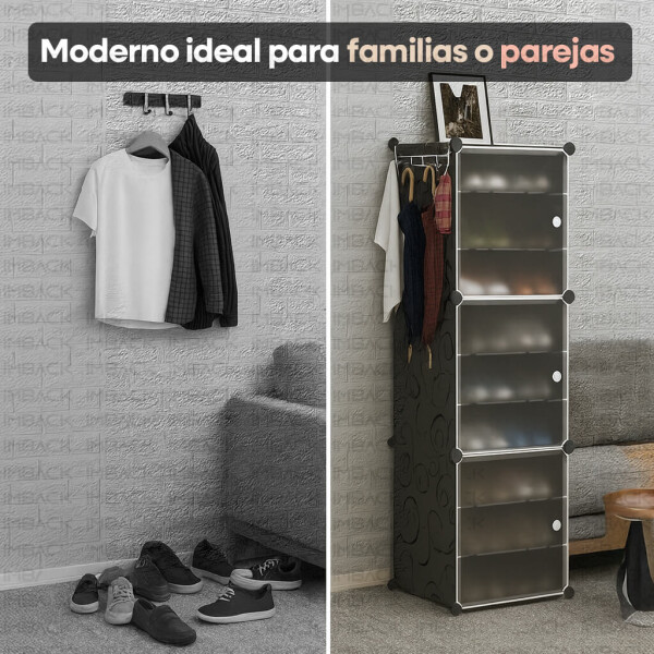 Armario Organizador de Zapatos IMBACK IBK-PLC007 | 3 Pisos, 3 Puertas Esmeriladas, Compacto y Versátil Negro Armario Organizador de Zapatos IMBACK IBK-PLC007 | 3 Pisos, 3 Puertas Esmeriladas, Compacto y Versátil Negro