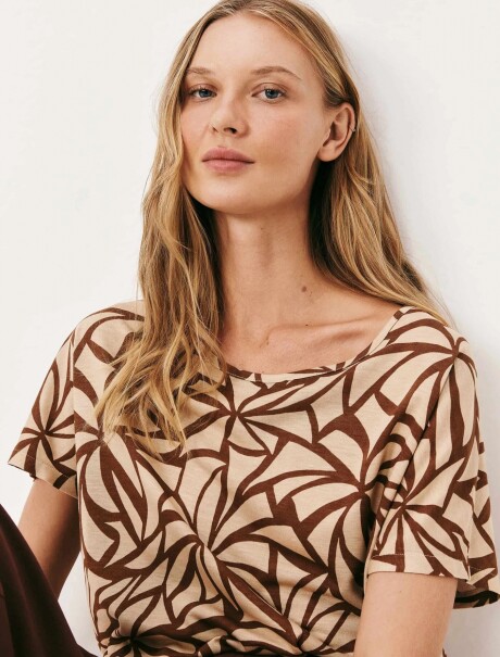 BLUSA ESTAMPADA DE MANGA CORTA BEIGE
