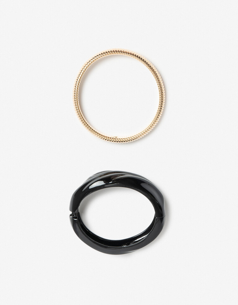 Pulseras Rígidas Sets Metal Set 2 Brazaletes Esmaltado Y Metal - Dorado