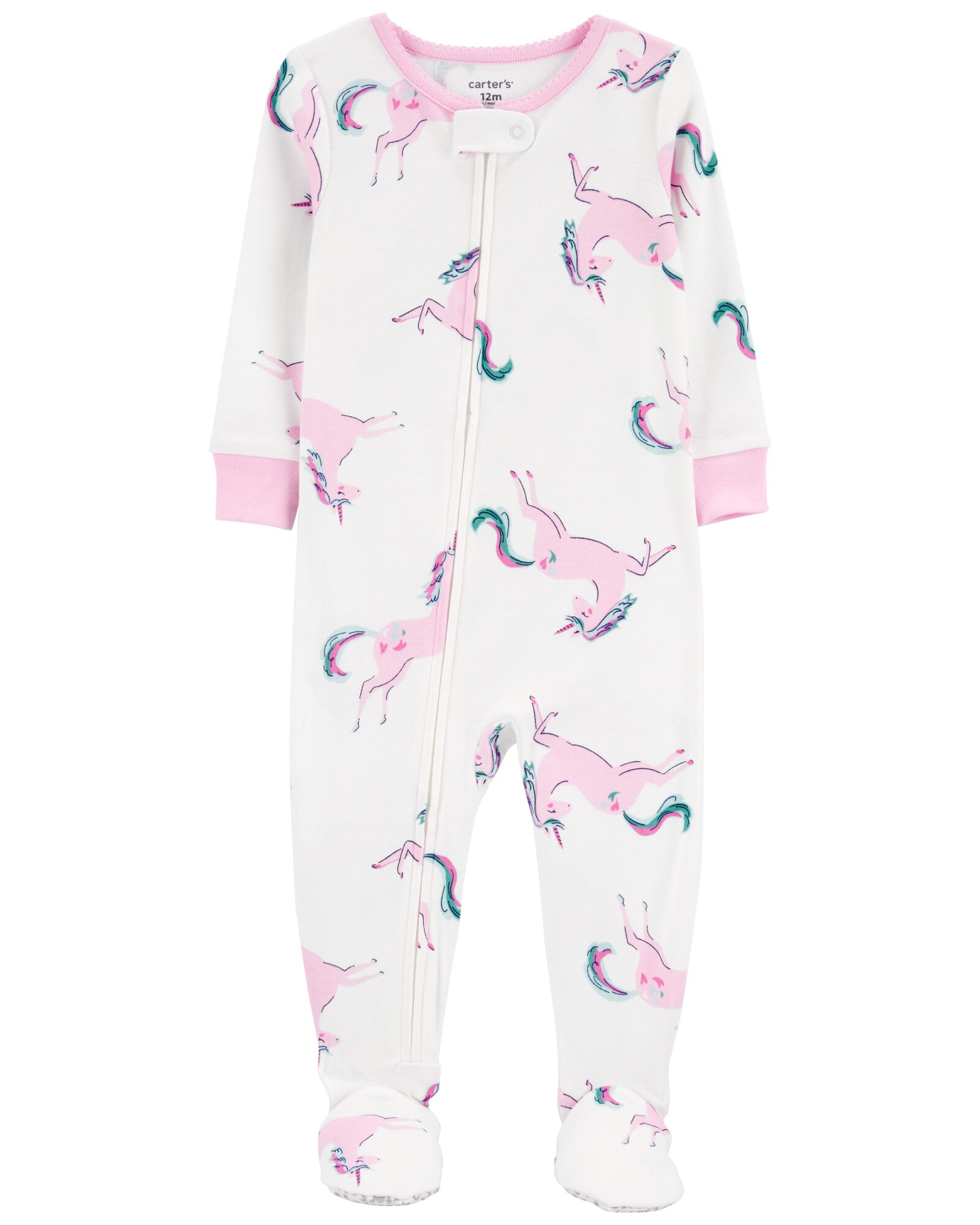 Pijama una pieza de algodón, con pie y diseño unicornio Sin color