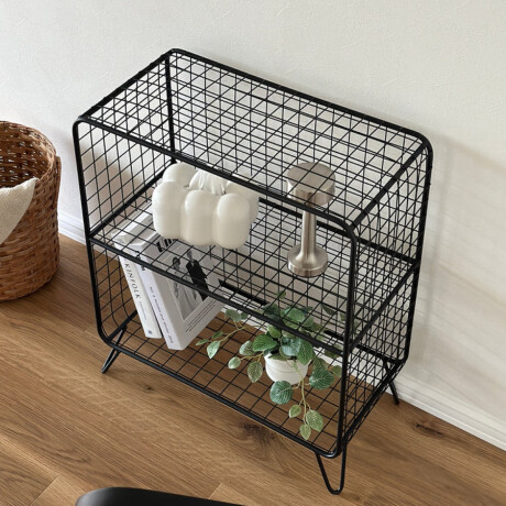 Rack enrejado dos estantes rectangular Negro