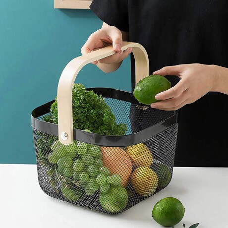 Canasto Organizador Multiusos Negro Metal/Bambú 24cm x 24cm x 18cm Canasto Organizador Multiusos Negro Metal/Bambú 24cm x 24cm x 18cm