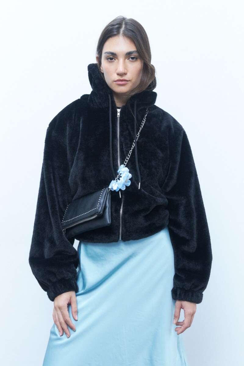 Chaqueta capucha teddy negro