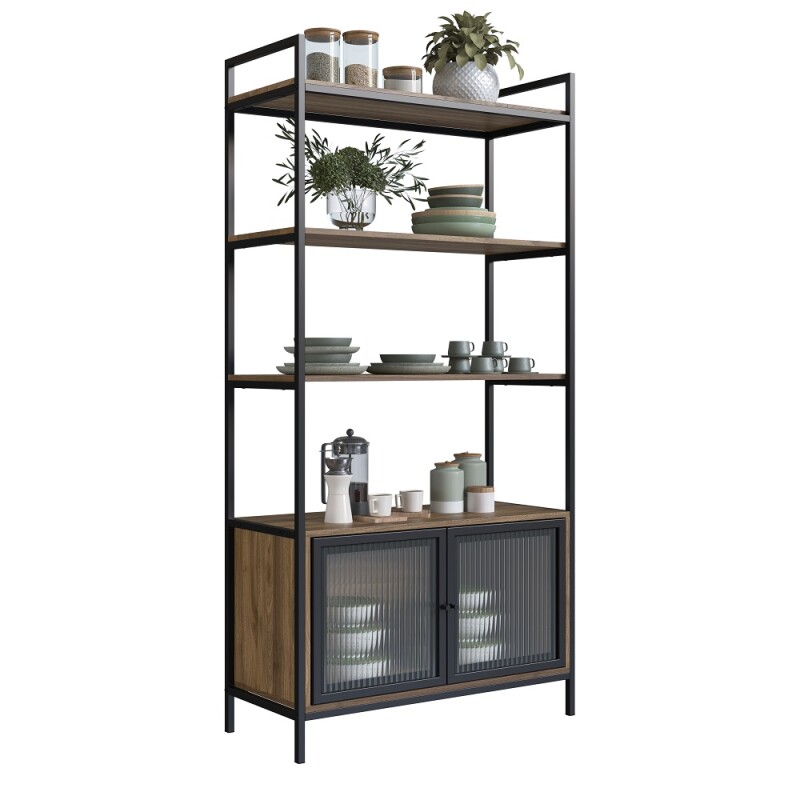 Estanteria Alta 90x39x180 3 estantes miel c/negro y 2 puertas de Vidrio Estanteria Alta 90x39x180 3 estantes miel c/negro y 2 puertas de Vidrio