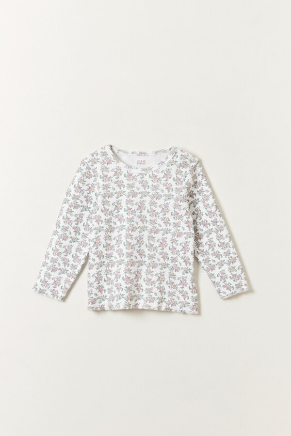 Remera rib Estampa Flores Crudo