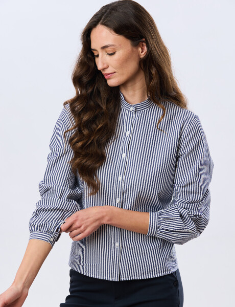 CAMISA RAYADA CON FRUNCES Azul