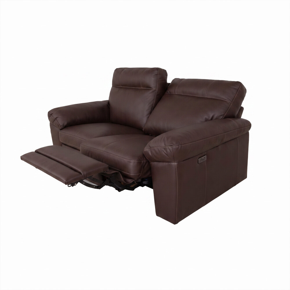 SOFÁ RECLINER 2 CUERPOS CUERO-100-NATURAL MARRON IMPERIAL CHOC.