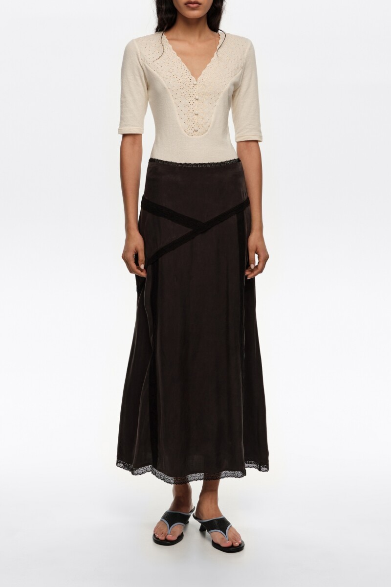 FALDA MIDI ENCAJE Negro