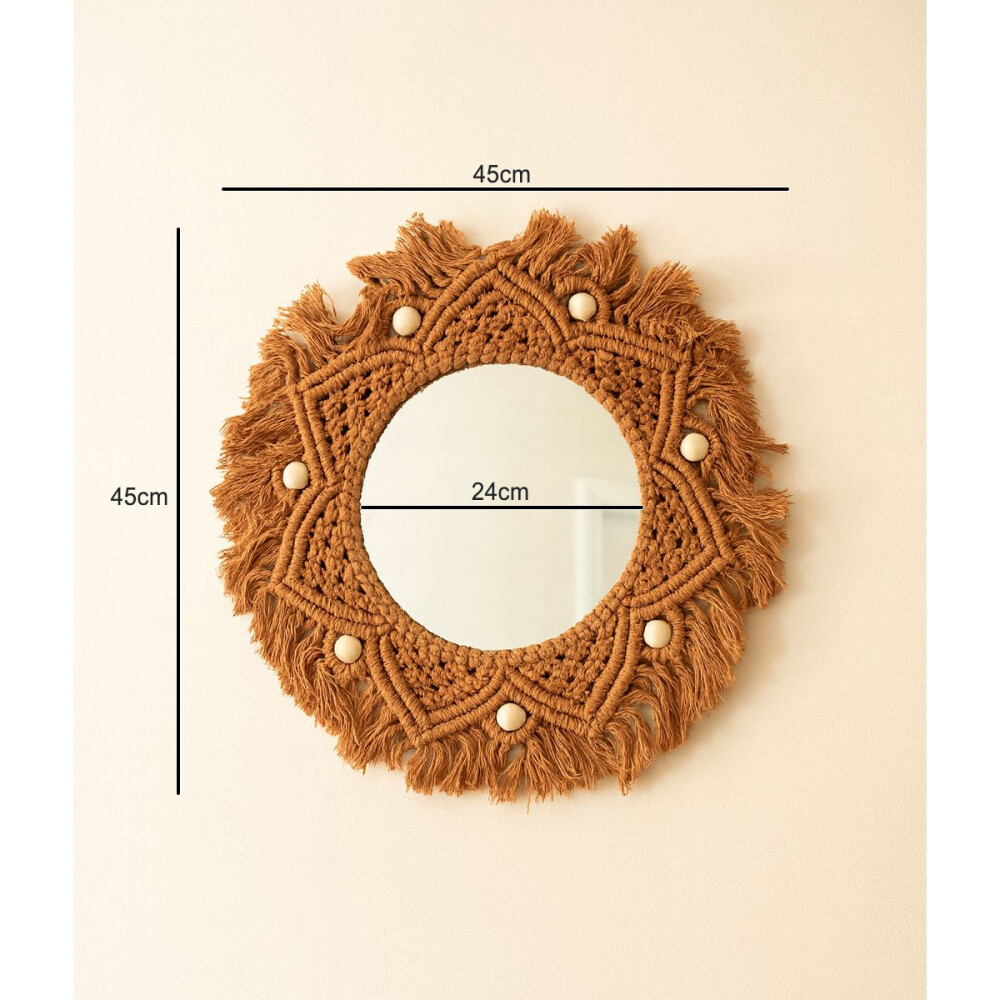 Espejo Redondo Tejido En Macrame Con Estilo Desflecado Macramar grande