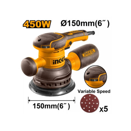 Lijadora Roto Orbital Electrica INGCO RS4516 150MM 450W Con 5 Lijas 220V