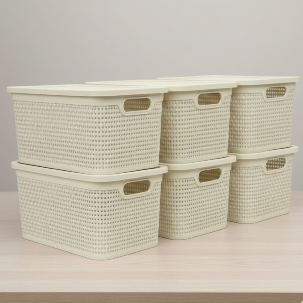 Set x6 Caja simil ratán 7,5 lts - BEIGE 